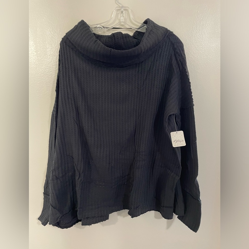Free People Juicy Long Sleeve Waffle Weave Split Back top versatile
